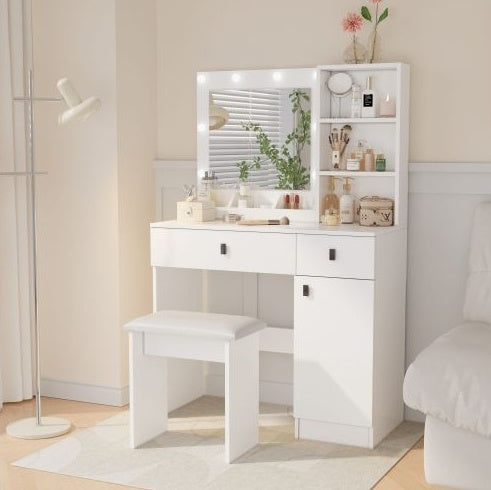 Viva Elite Three-Level Storage Vanity Desk - The Future of Organized Beauty