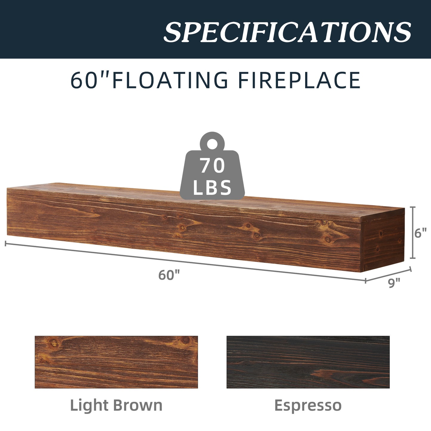 Rustic Wood Mantel - Wall-Mounted & Floating Shelves for Elegant Home Decor