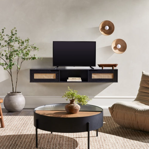Viva Solace Modern Rattan-Door Floating TV Stand