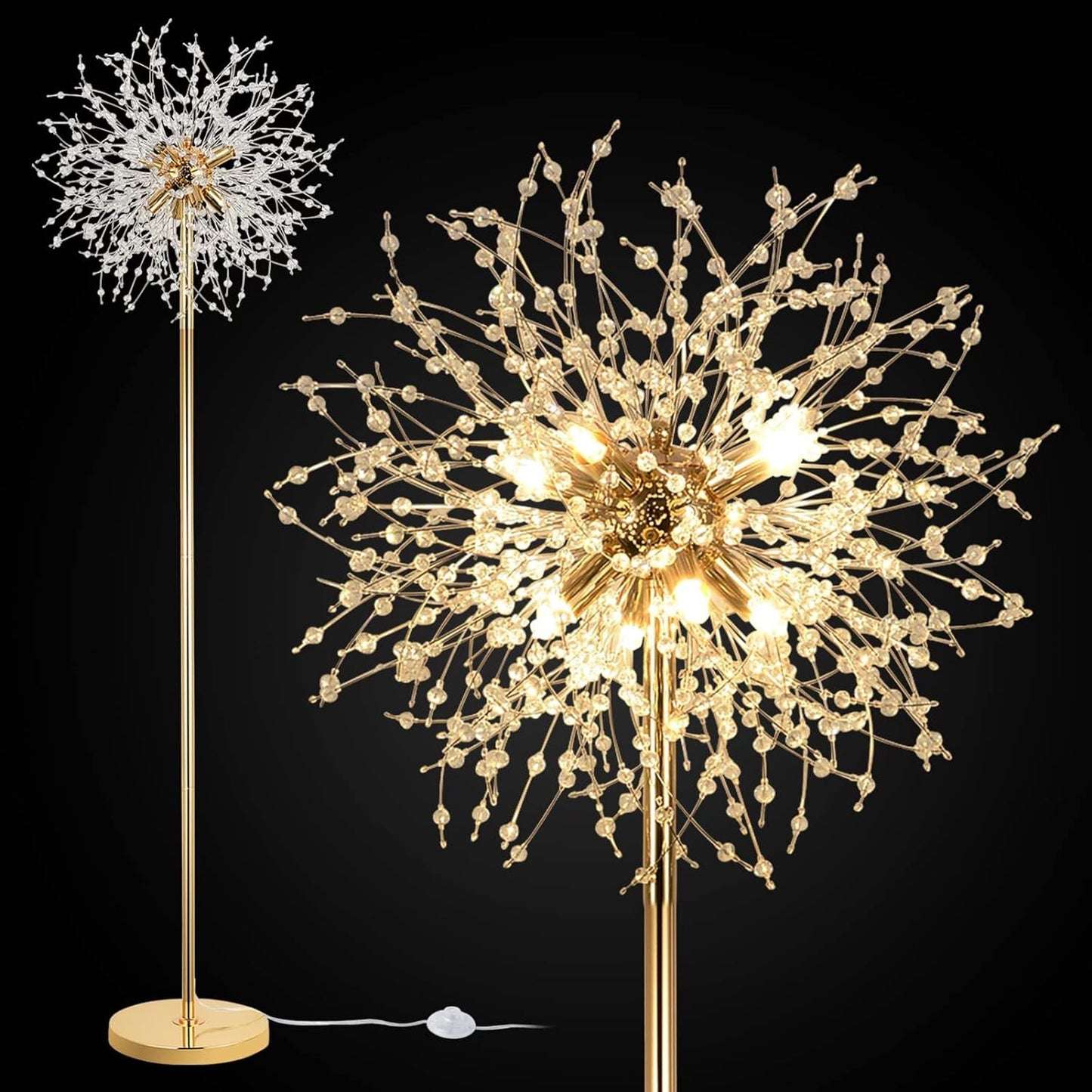 Modern Crystal Floor Lamp - 69-inch Tall Elegant Standing Lamp for Bedroom & Living Room Decor