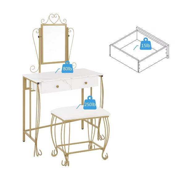 Viva Elite Modern Women's Vanity Set with Mirror & Stool - The Future of Feminine Empowerment