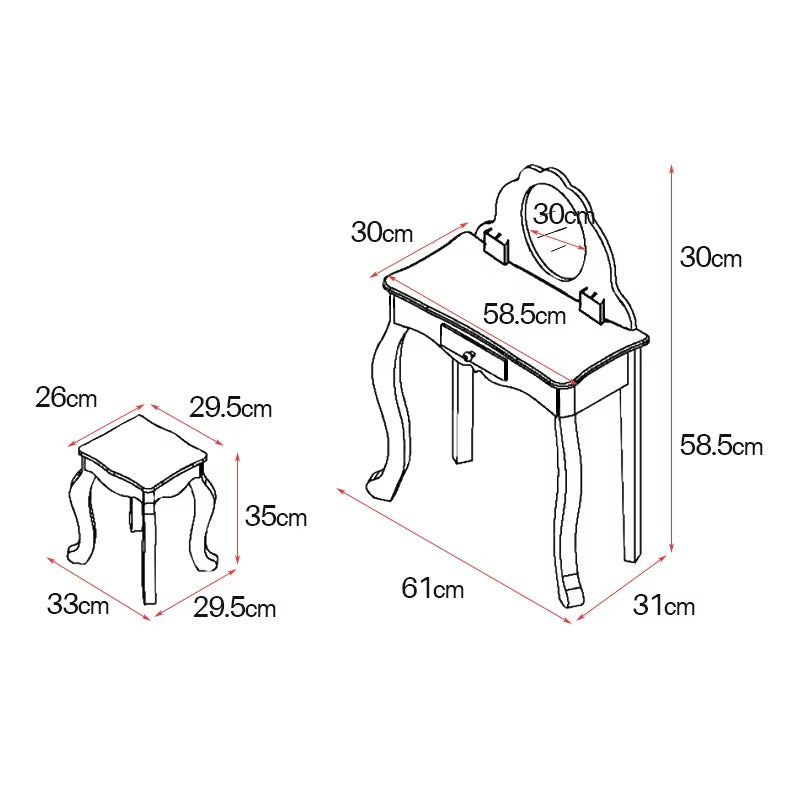 Princess Kids Vanity Table – Elegant Wooden Makeup Table with Mirror & Stool for Little Stars