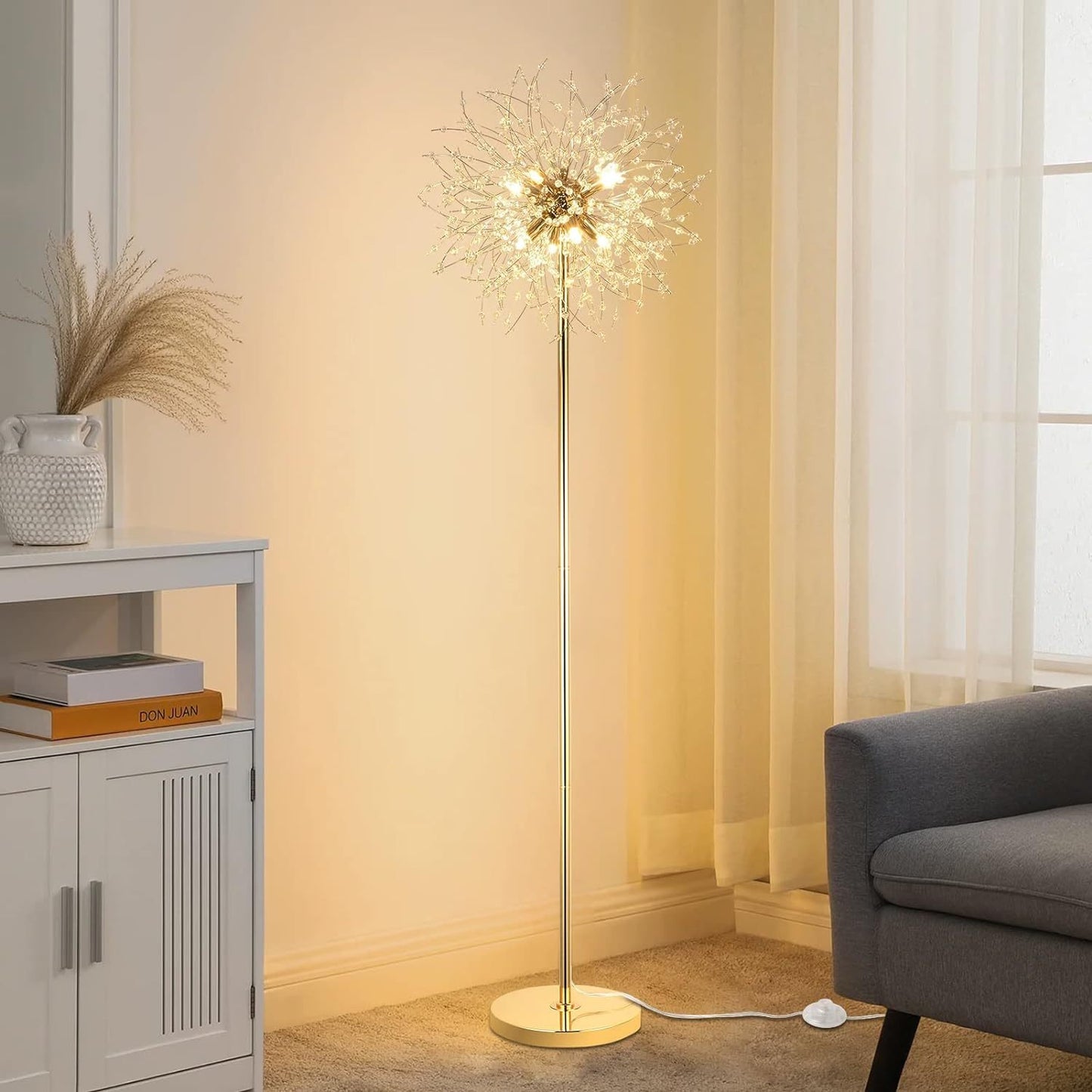 Modern Crystal Floor Lamp - 69-inch Tall Elegant Standing Lamp for Bedroom & Living Room Decor