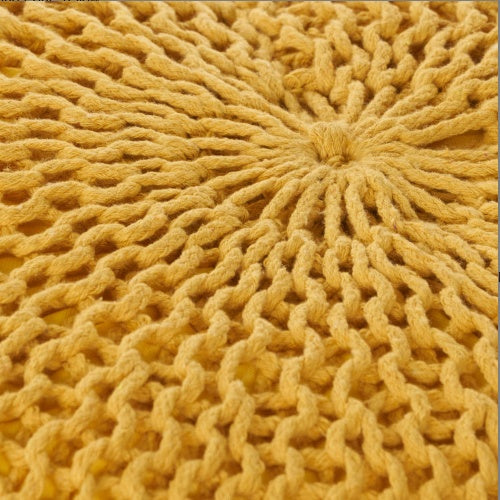 Viva Elite Bordeaux Knitted Cotton Round Pouf in Mustard Yellow