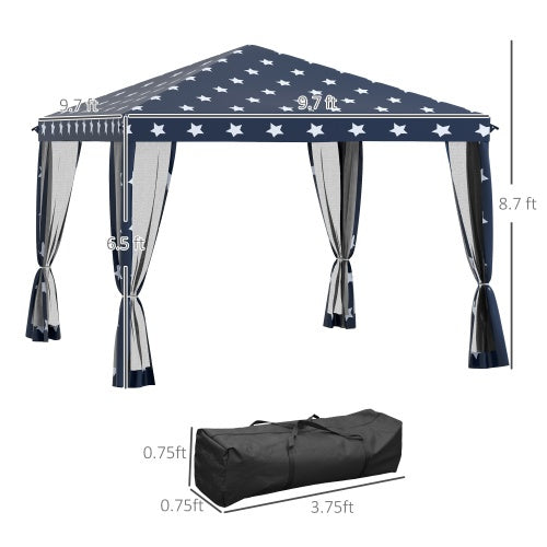 Outsunny 10 X 10 Up Canopy Tent With Netting, Instant Gazebo, Ez Up Screen House Room With Carry Bag, Height Adjustable, For Outdoor, Garden, Patio, American Flag