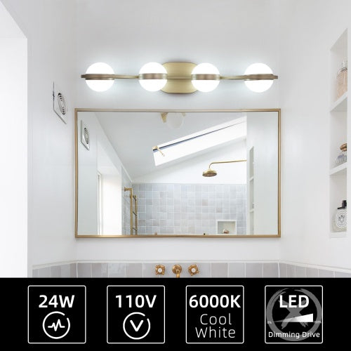 Modern Minimalist Gold Bathroom Vanity Light, 4 Bulb Acrylic Shade, Wall Mounted Decorative Lighting Fixtures For Bathroom Vanity Mirror Unavailable Platforms- Temu