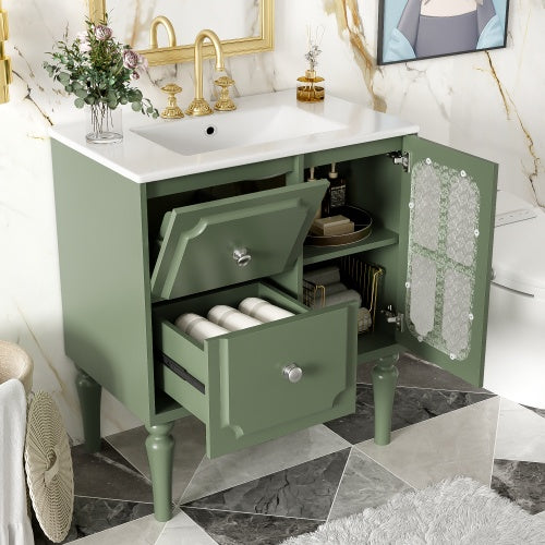 Vintage-Style 30-Inch Bathroom Vanity with Ceramic Sink | Elegant & Functional Design