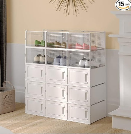 Viva Clarity™ 15-Pack Foldable Shoe Storage Containers – A Luxurious Revolution in Home Organization
