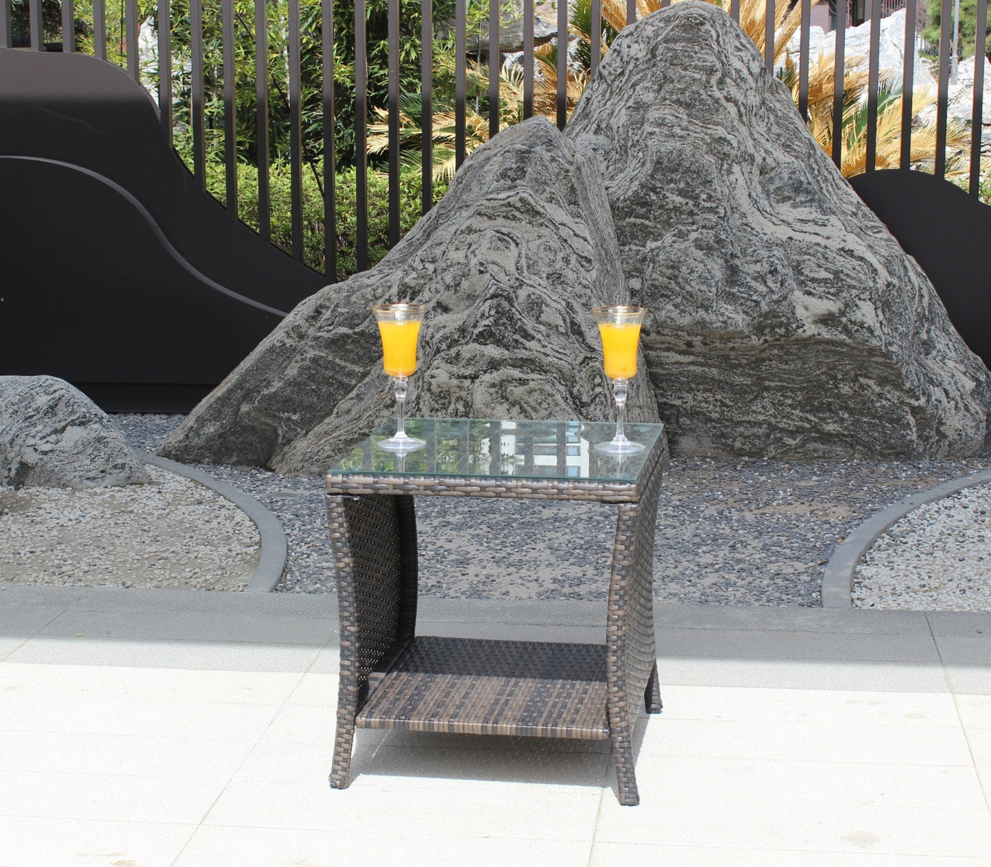 Outdoor Patio Coffee Table with Clear Tempered Glass - Elegant & Weather-Resistant