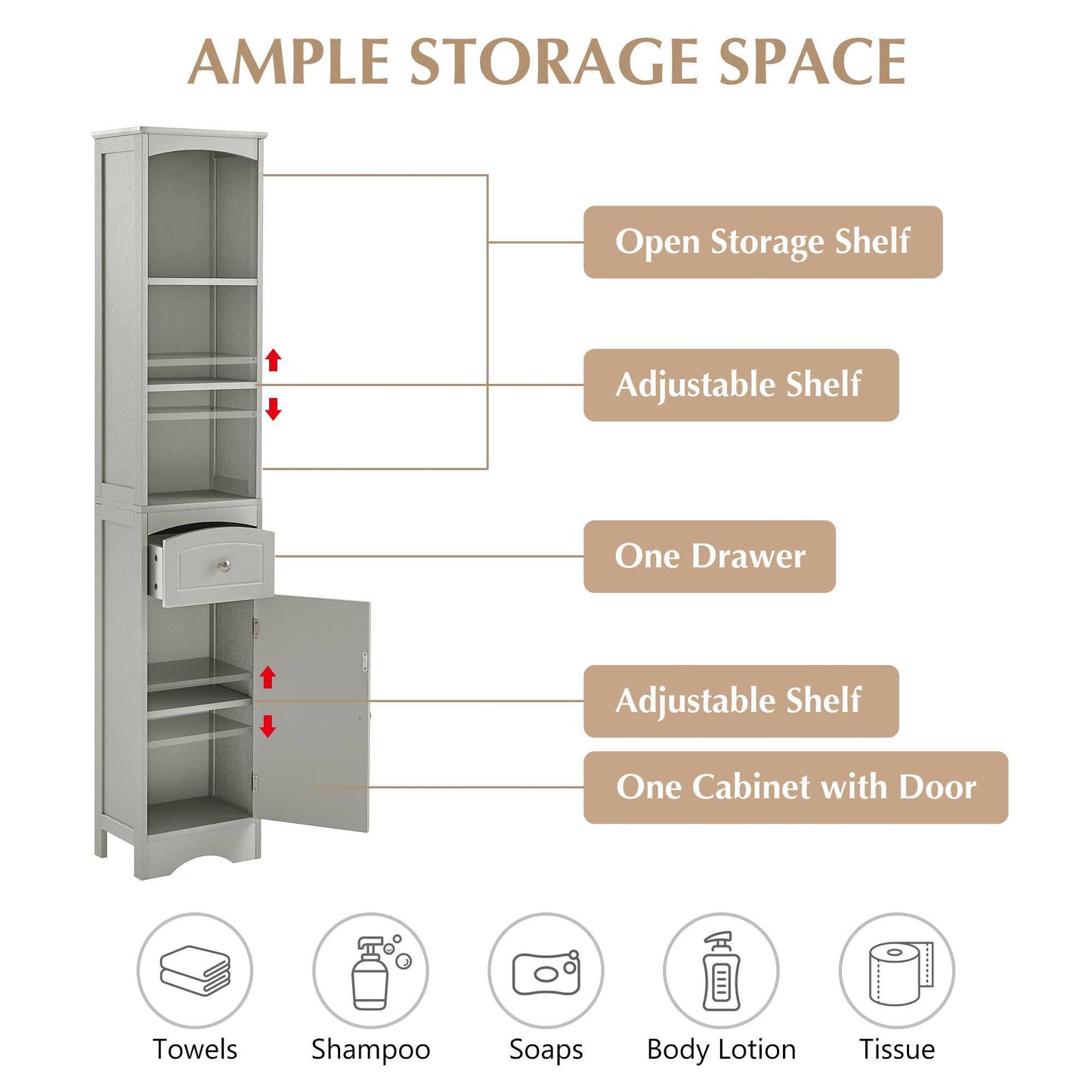 Tall Bathroom Storage Cabinet with Adjustable Shelves & Drawer – Maximize Your Space with Elegance