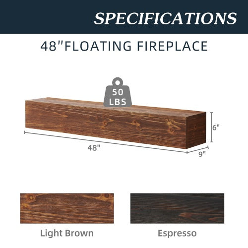 Rustic Wood Floating Mantelpiece - Wall-Mounted Shelf for Elegant Home Decor