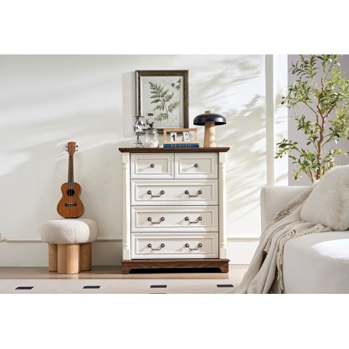 Farmhouse-Style 5-Drawer Dresser Chest – Rustic Wooden Storage Organizer for a Stylish & Clutter-Free Home