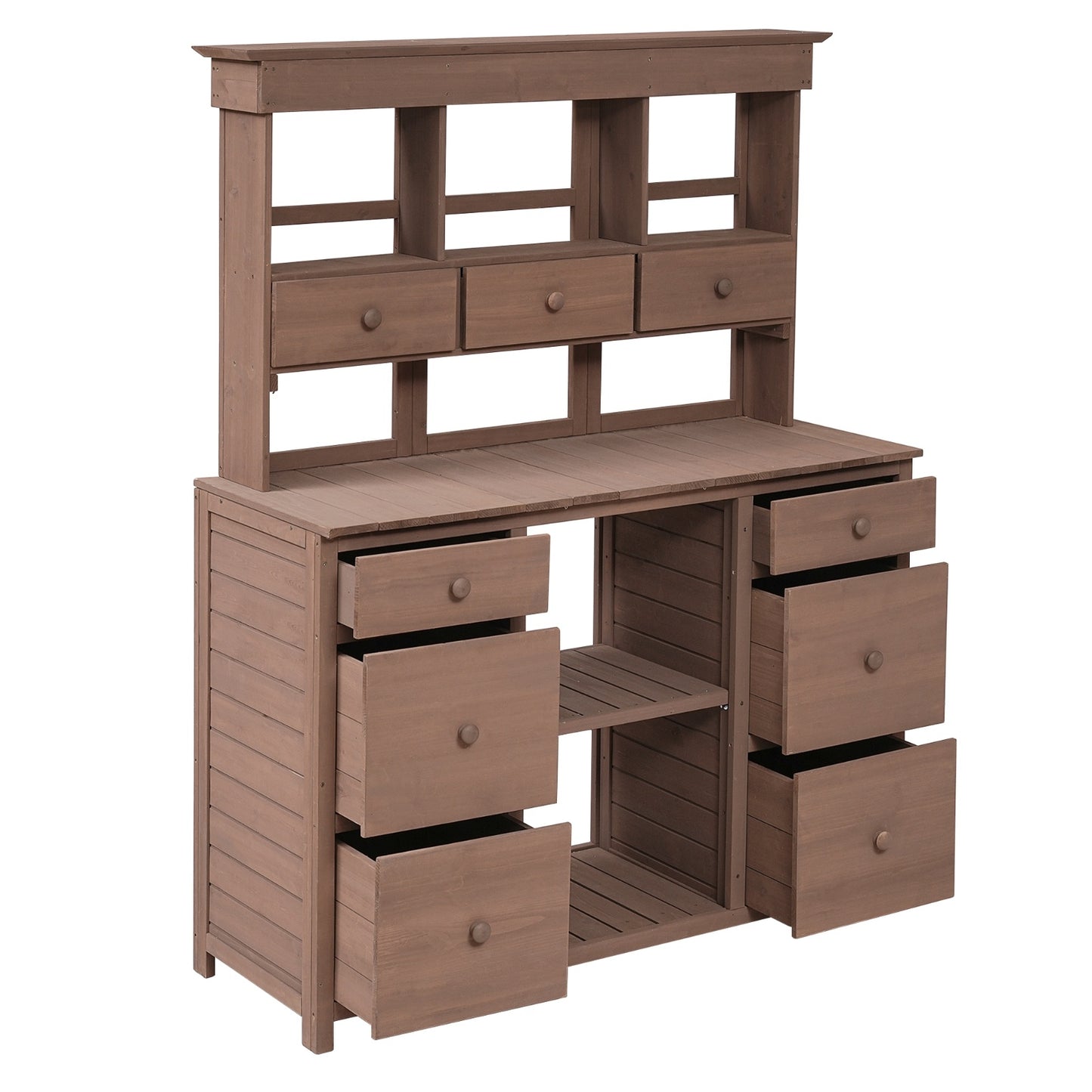 Video Provided TOPMAX Garden Potting Bench Table, Rustic And Sleek Design With Multiple Drawers An