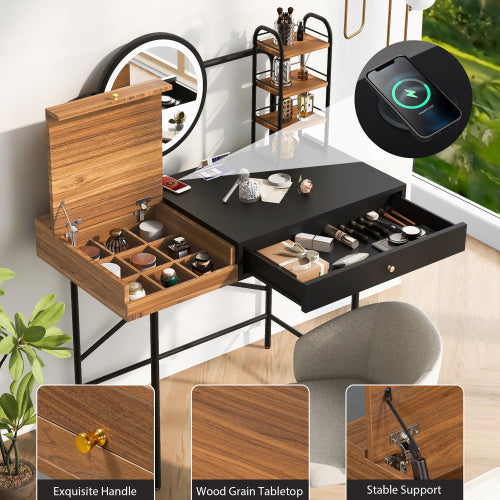 Makeup Vanity Desk with 3-Mode Lighted Mirror & Wireless Charging – The Perfect Beauty Station
