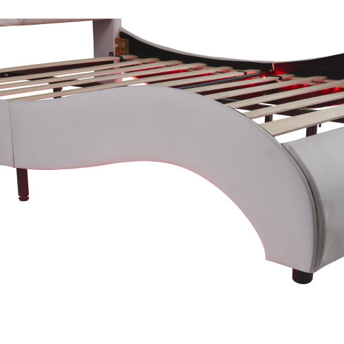 Queen Size Upholstered Faux Leather Platform Bed with LED Light – Modern Elegance & Comfort