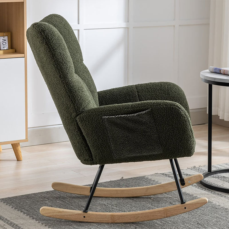 Rocking Chair With Pocket, Soft Teddy Fabric Rocking Chair For Nursery, Comfy Wingback Glider Rocker With Safe Solid Wood Base For Living Room Bedroom Balcony Cannot Be Sold On Temu