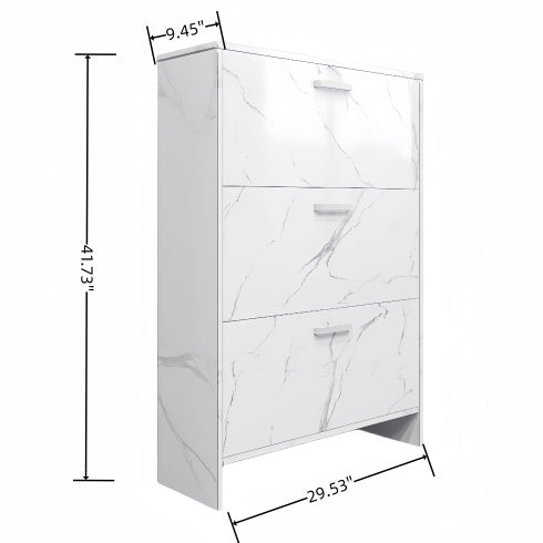 Viva Aria High-Gloss White Marble 3-Door Shoe Cabinet