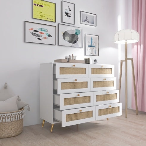 Viva Elite White Rattan 8-Drawer Chest Collection - The Future of Textural Elegance