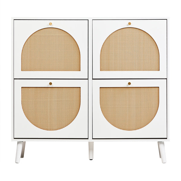 Tall Rattan Shoe Cabinet with 8-Tier Tipping Buckets – Modern Space-Saving Storage