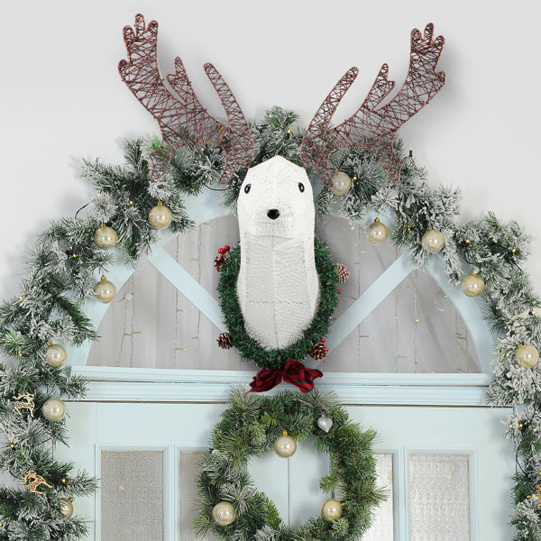 Deer Head Flower Wreath Wall Mounted Warm White Light – Elegant & Cozy Home Décor