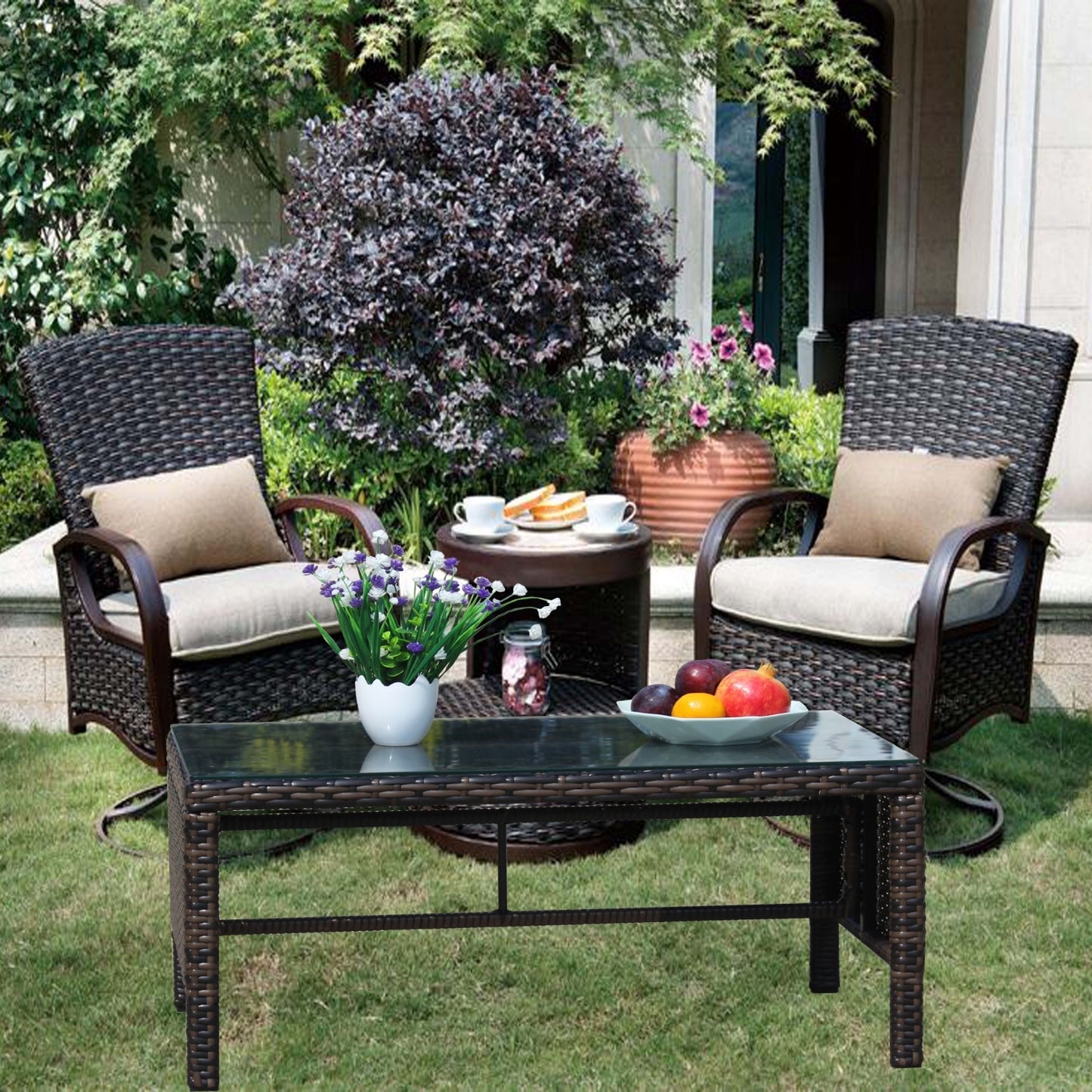 Outdoor Patio Coffee Table with Clear Tempered Glass - Elegant & Durable Design