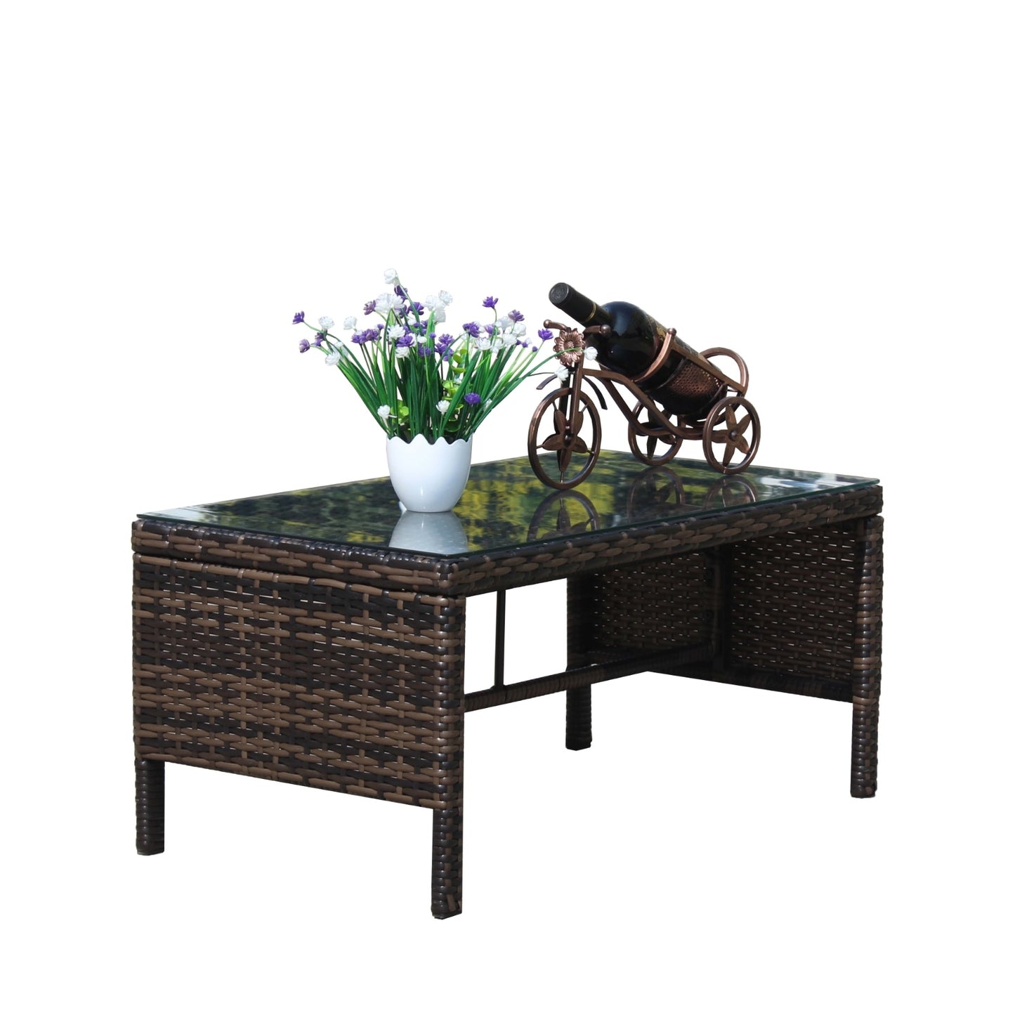 Outdoor Patio Coffee Table with Clear Tempered Glass - Elegant & Durable Design