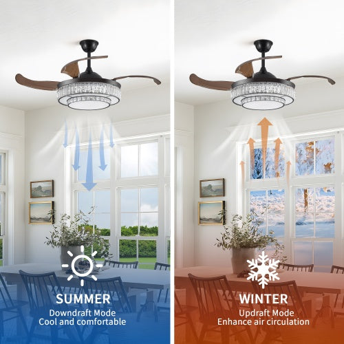 Modern LED Retractable Ceiling Fan with Light and Remote Control - Smart & Stylish Airflow Solution