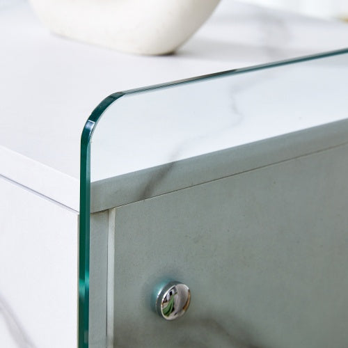 Viva Nocturne Elite White Glass Nightstand – Premium 1-Drawer Tempered Glass Bedside Table