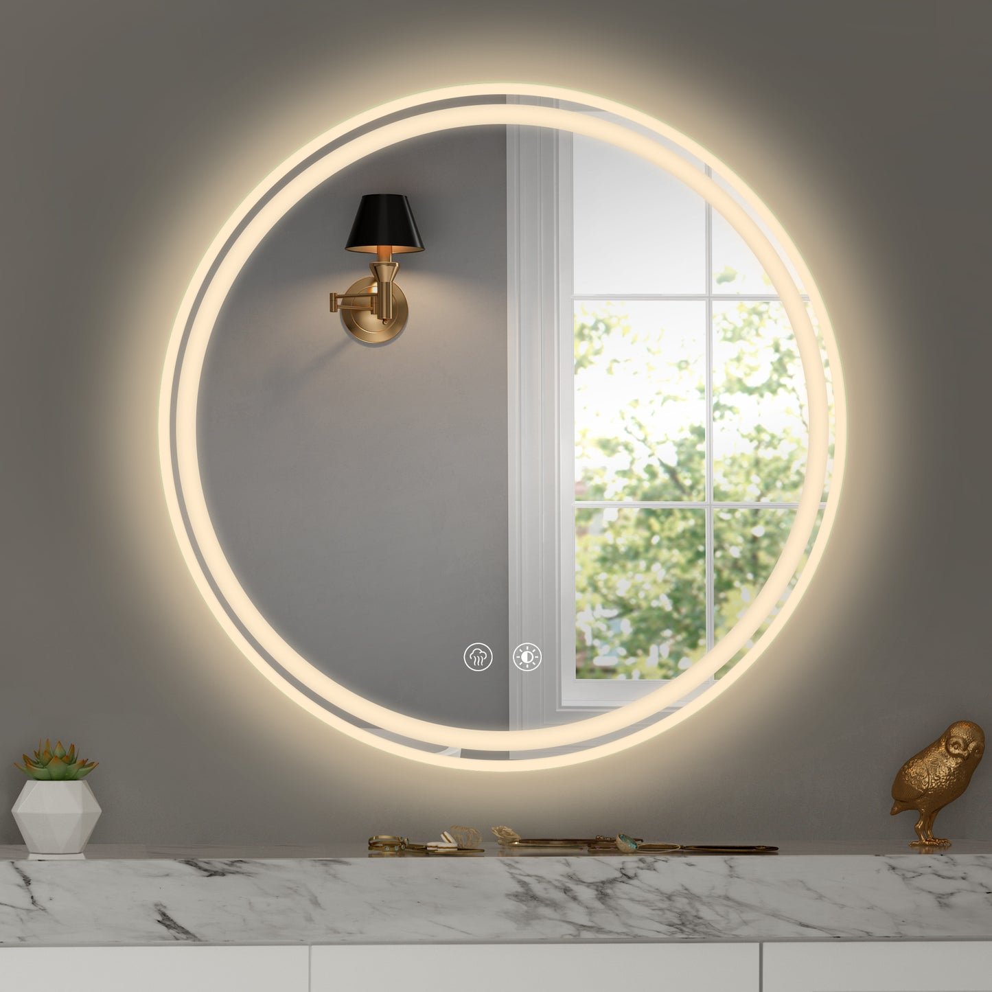 28-Inch Round LED Bathroom Mirror – Modern & Functional Elegance