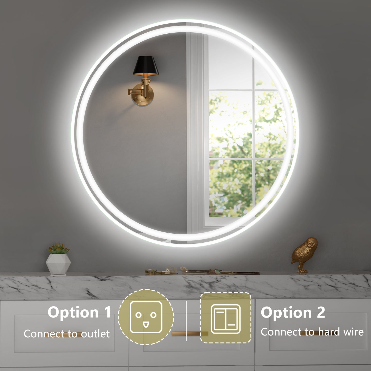 28-Inch Round LED Bathroom Mirror – Modern & Functional Elegance