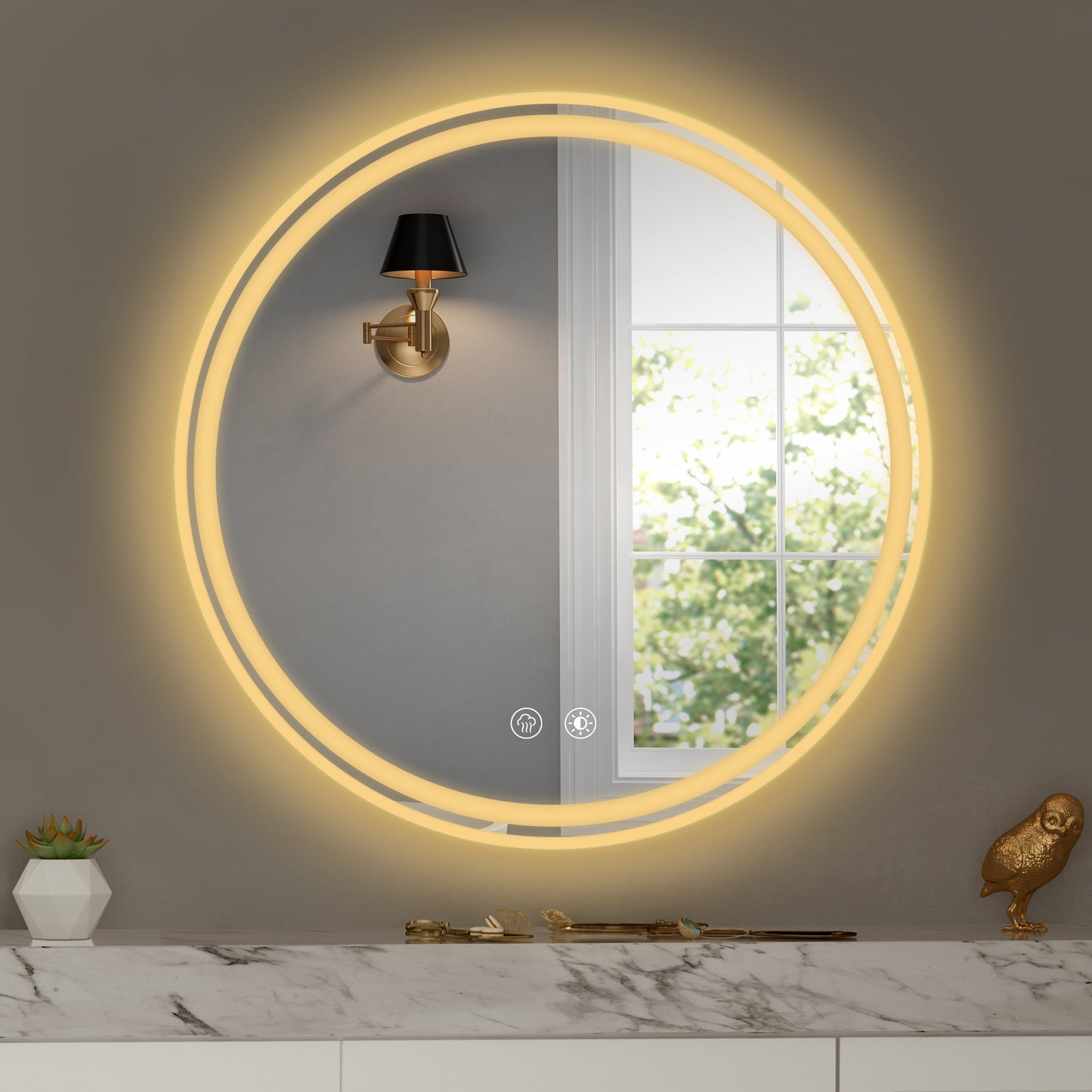 28-Inch Round LED Bathroom Mirror – Modern & Functional Elegance
