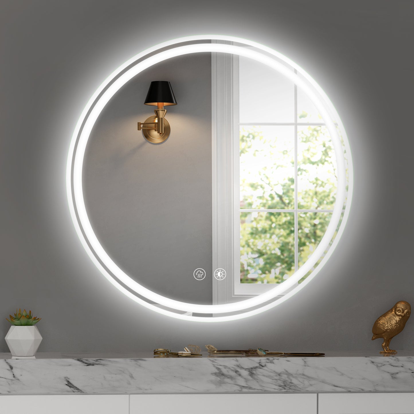 28-Inch Round LED Bathroom Mirror – Modern & Functional Elegance