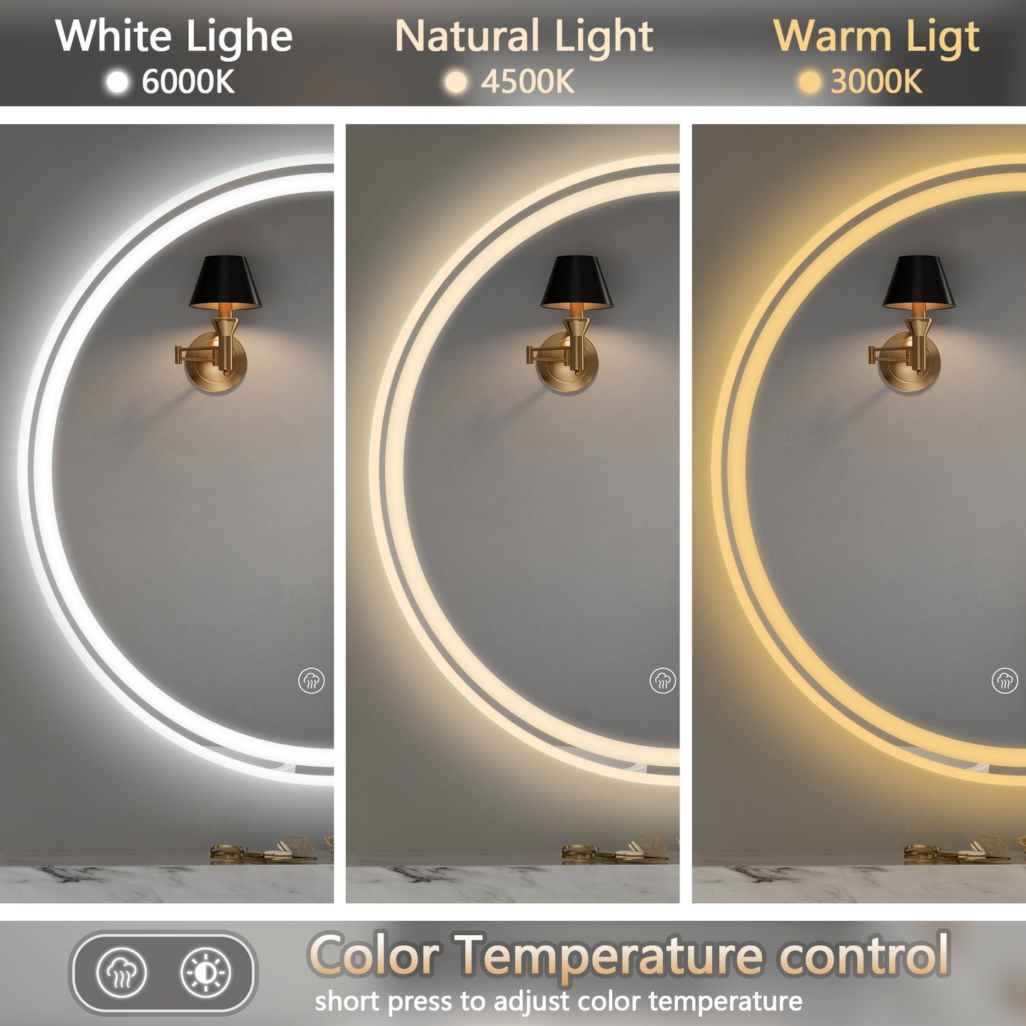 28-Inch Round LED Bathroom Mirror – Modern & Functional Elegance
