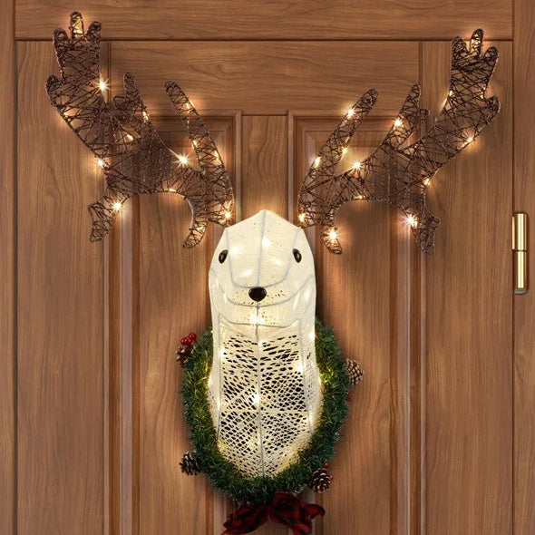 39'' Pre-Lit 3D Reindeer Head Hanging Wreath β The Ultimate Lighted Christmas Wall Decor for Indoor & Outdoor Holiday Display
