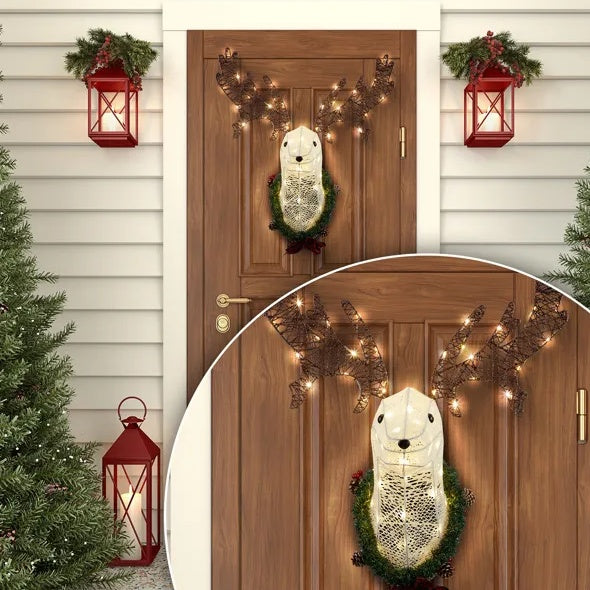 39'' Pre-Lit 3D Reindeer Head Hanging Wreath β The Ultimate Lighted Christmas Wall Decor for Indoor & Outdoor Holiday Display