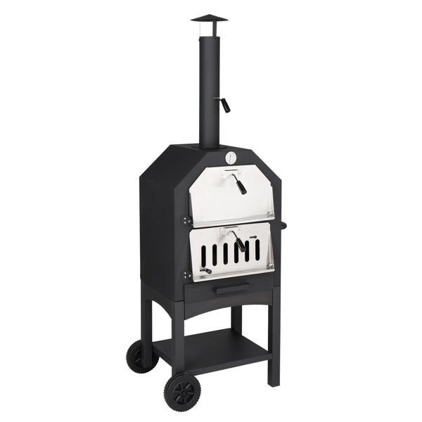 Freestanding Carbon Grill with Chimney, Wheels, Pizza Stone, and Pizza Shovel – Ultimate Outdoor Cooking Experience