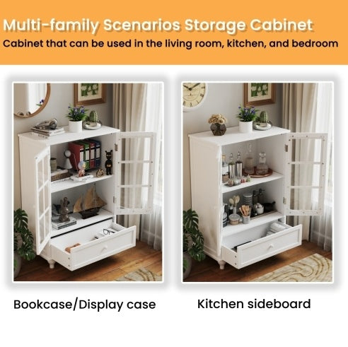 Viva Atelier Opal White Glass-Front Buffet Cabinet
