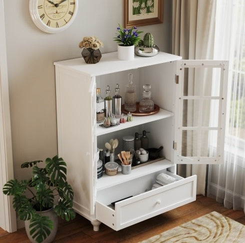 Viva Atelier Opal White Glass-Front Buffet Cabinet