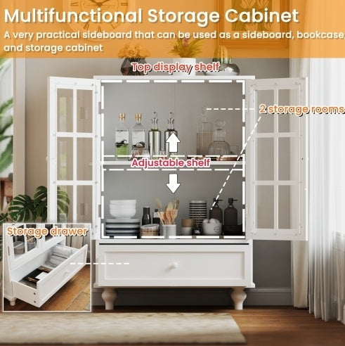 Viva Atelier Opal White Glass-Front Buffet Cabinet