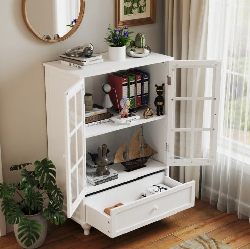 Viva Atelier Opal White Glass-Front Buffet Cabinet