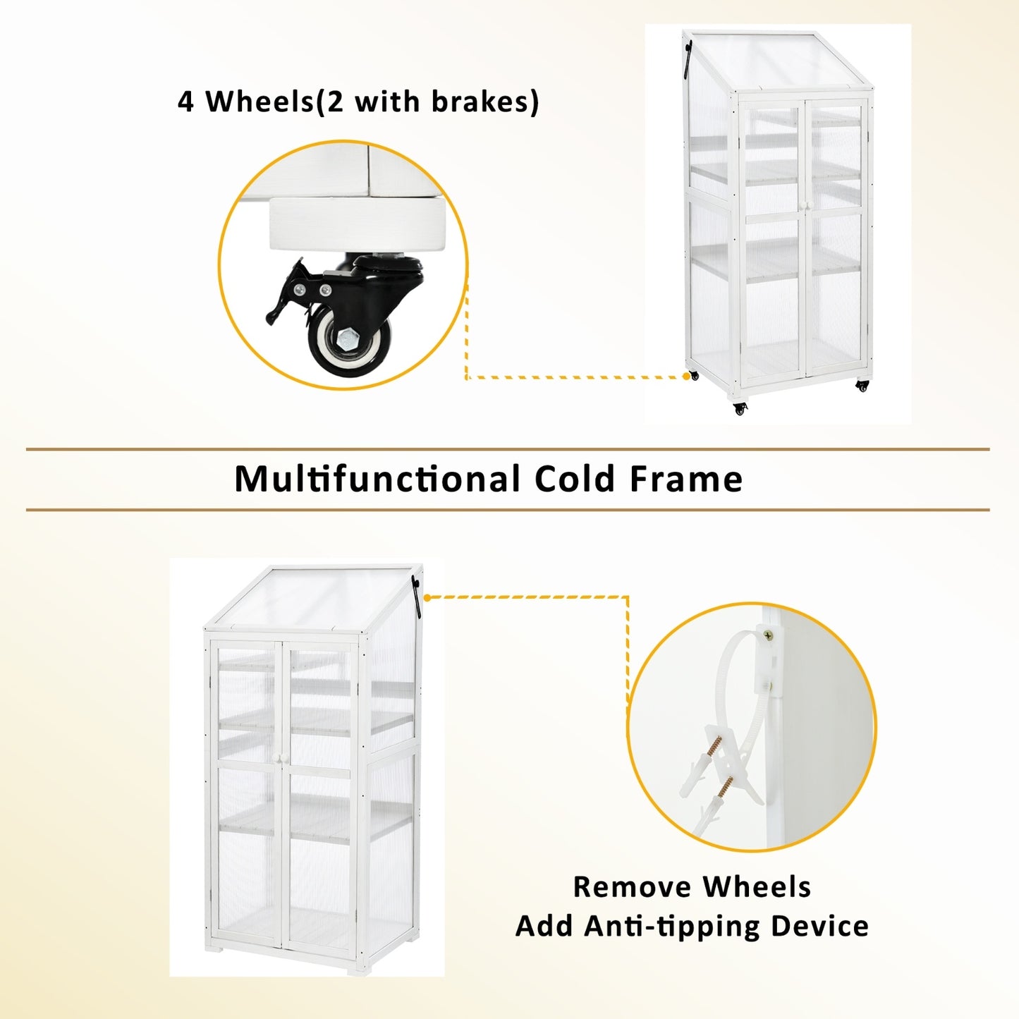 TOPMAX 62-inch Wooden Greenhouse with Wheels & Adjustable Shelf – Smart Gardening, Stylish Living