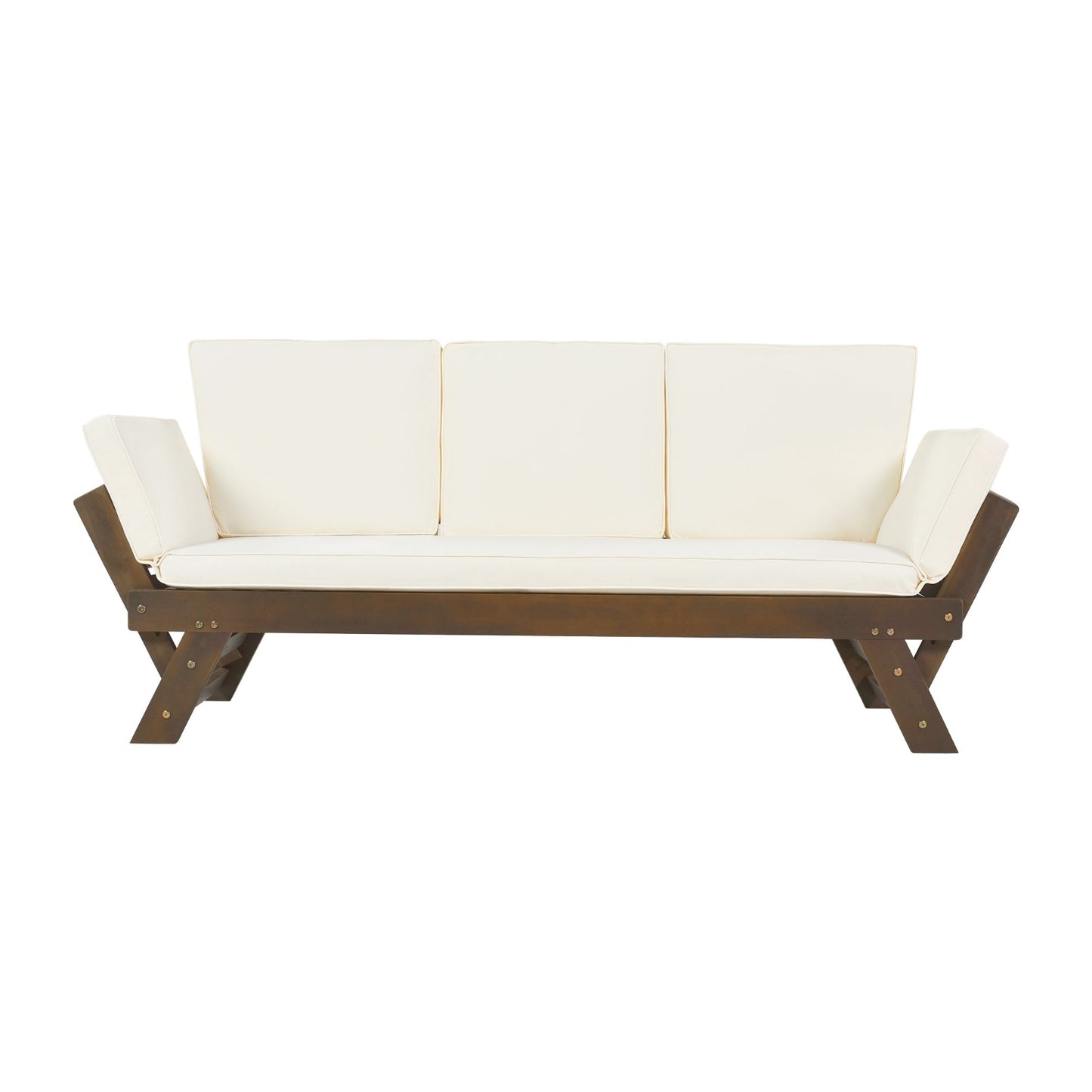 TOPMAX Outdoor Adjustable Patio Wooden Daybed Sofa Chaise Lounge With Cushions For Small Places, Bro