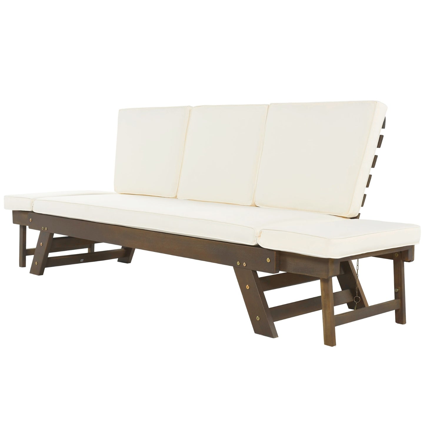 TOPMAX Outdoor Adjustable Patio Wooden Daybed Sofa Chaise Lounge With Cushions For Small Places, Bro