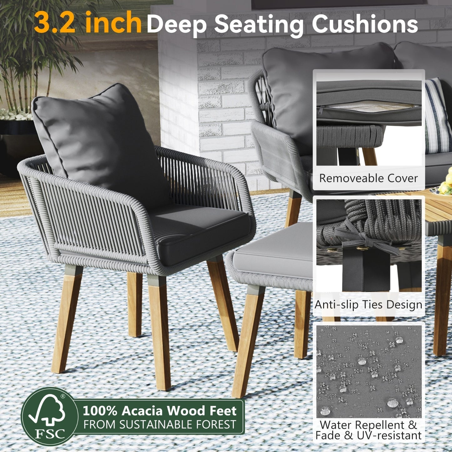 Viva Alfresco Living Collection: Capri Luxe 6-Piece Rope Patio Set