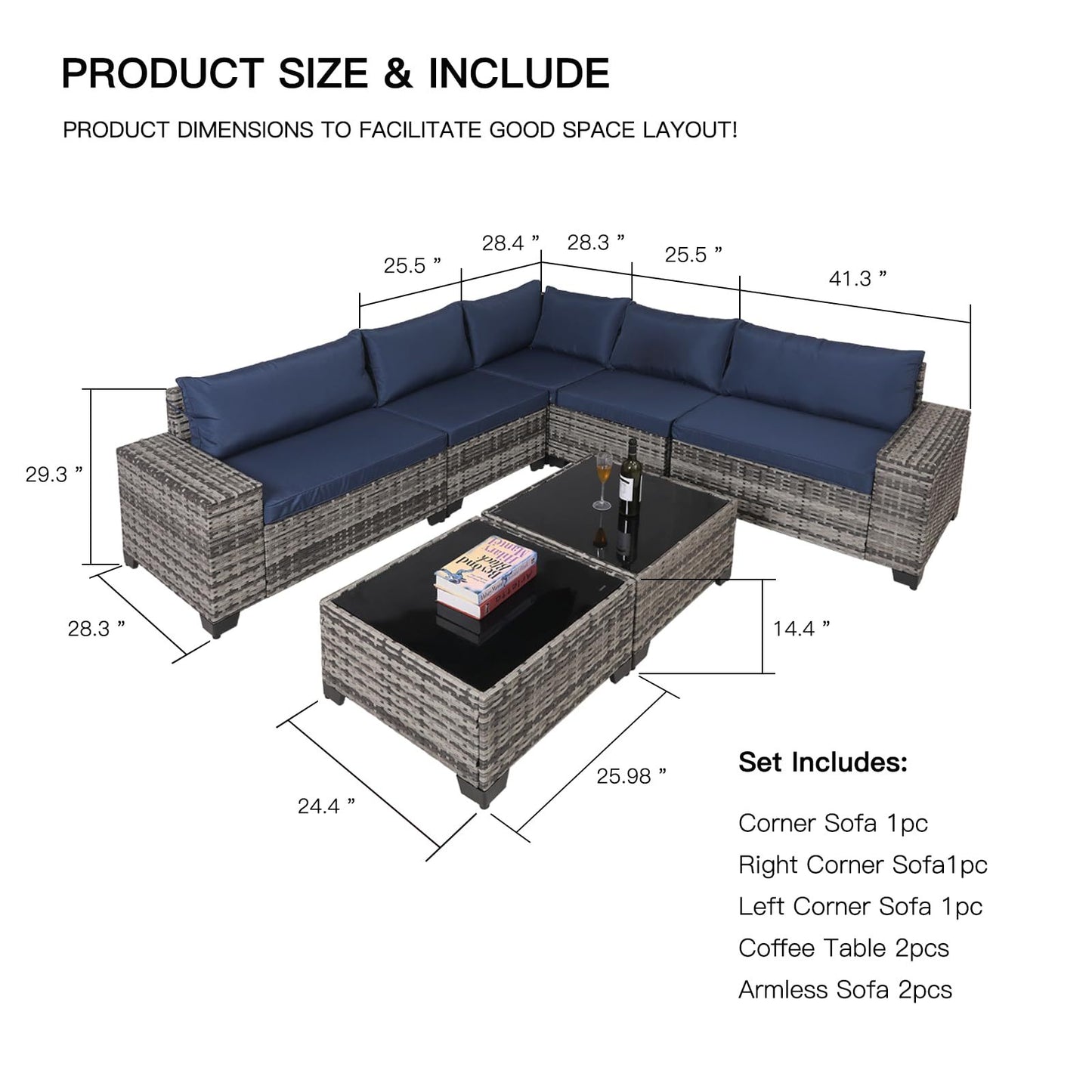 Viva Smart Living Collection: 7‑Piece Outdoor Wicker Patio Set