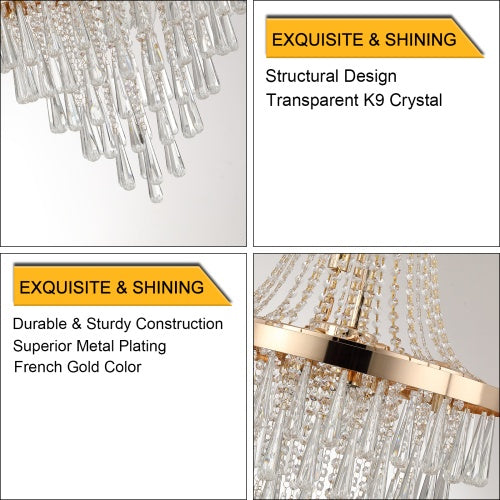 Golden Crystal Chandelier - Luxurious 5-Tier Modern Lighting for Elegant Interiors