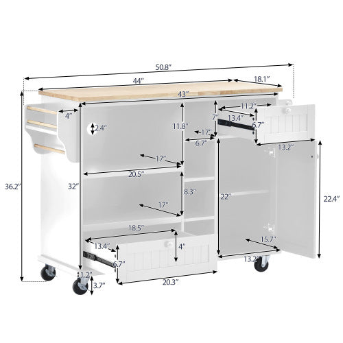 Viva Atelier Meridian Kitchen Island Cart with Storage Cabinet & Locking Wheels