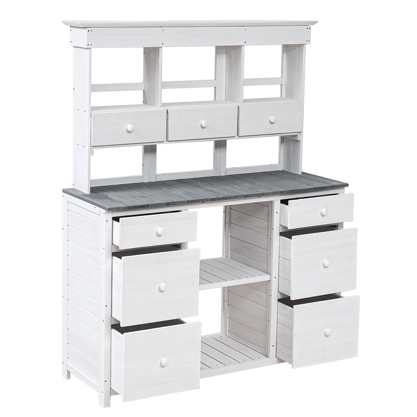 Video Provided TOPMAX Garden Potting Bench Table, Rustic And Sleek Design With Multiple Drawers An