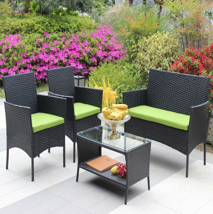 🌿 Viva Solace™ 4-Piece Rattan Patio Furniture Set – Outdoor Elegance, Everyday Comfort