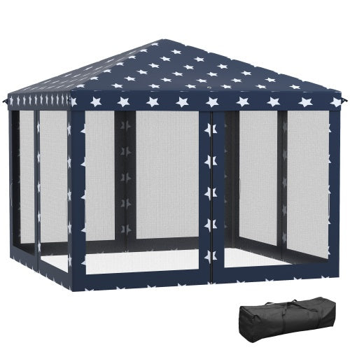 Outsunny 10 X 10 Up Canopy Tent With Netting, Instant Gazebo, Ez Up Screen House Room With Carry Bag, Height Adjustable, For Outdoor, Garden, Patio, American Flag